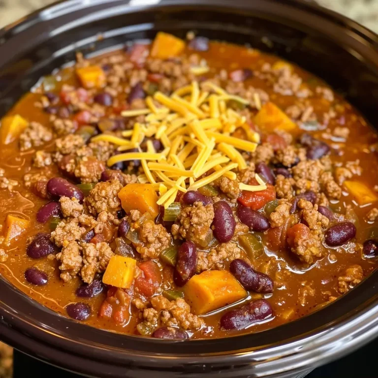 Harvest Harmony: A Slow Cooker Pumpkin Chili to Warm Heart and Home Close-up of a hearty pumpkin chili dish topped with cheese and served with cornbread.