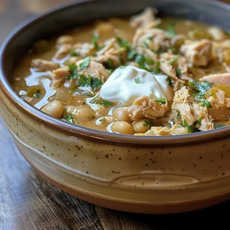A Heartwarming Bowl of Slow Cooker White Chicken Chili: Comfort in Every Spoonful Close-up of a bowl of Slow Cooker White Chicken Chili, showing chicken, beans, and garnishes.