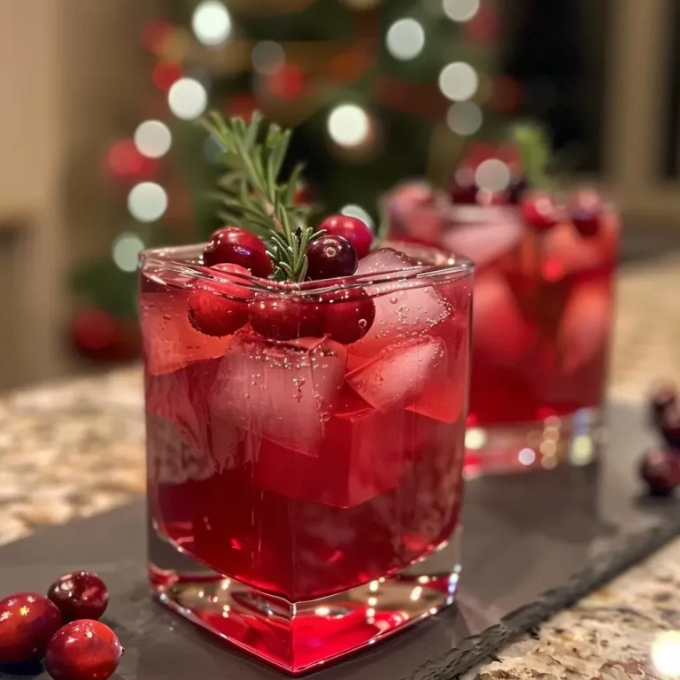 A Festive Sparkling Cranberry Mocktail to Brighten Your Gatherings Close-up view of a sparkling cranberry mocktail in a glass with fresh cranberries and rosemary.