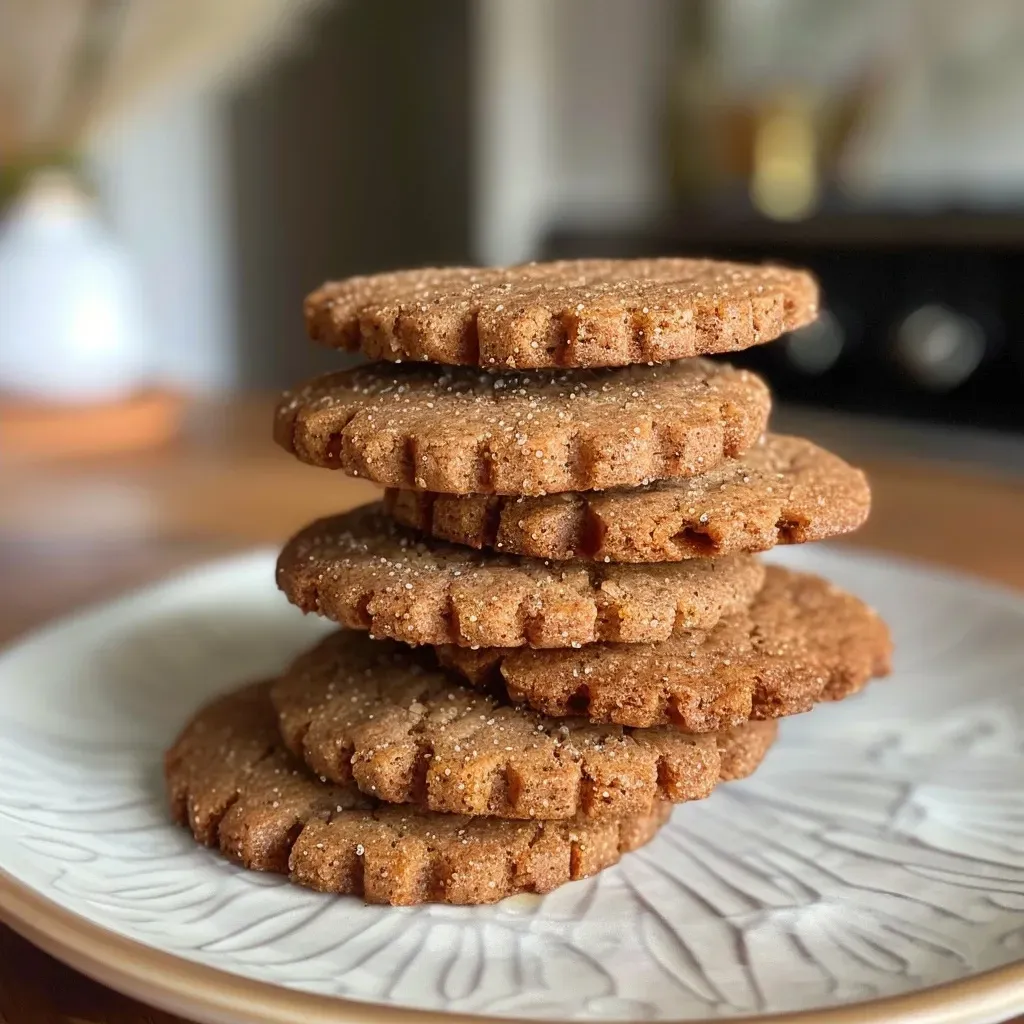 Close-up of freshly baked spiced cardamom cookies, showcasing their crispy edges.