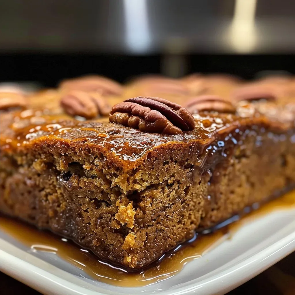 Juicy Spiced Pumpkin Pecan Sticky Buns, highlighting a soft pastry texture and spiced glaze from a side angle.
