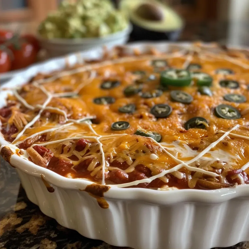 Side view of Spider Web Taco Dip featuring layers of cream cheese and guacamole decorated like a spider web.