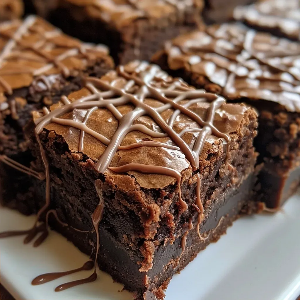 Side angle of rich chocolate Spiderweb Brownies, showcasing their texture.