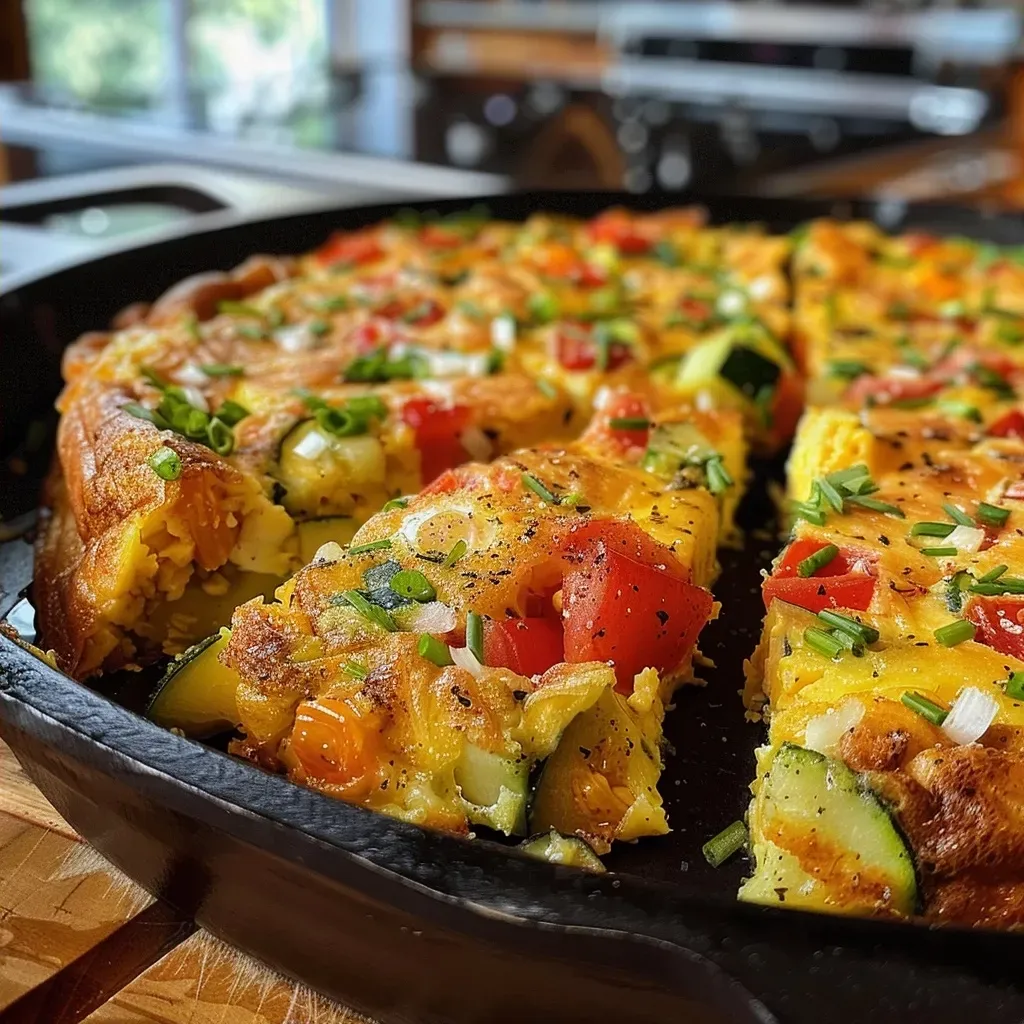 A delectable, golden-brown Summer Vegetable Frittata showcasing fresh vegetables and cheese.