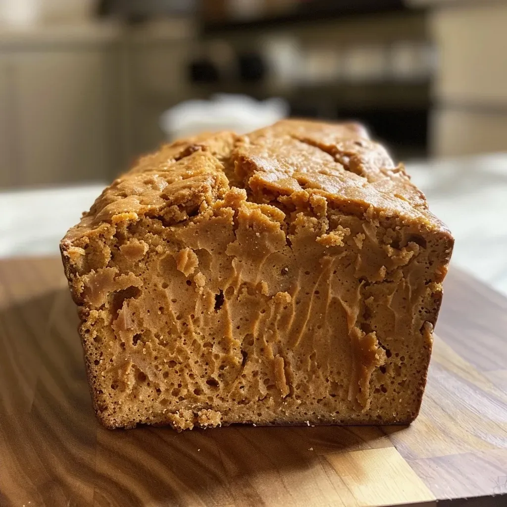 Side view of sweet potato bread, highlighting the soft interior and crusty exterior.