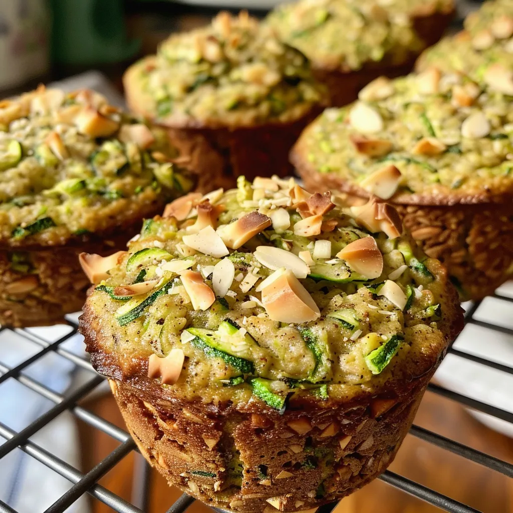 Side view of a golden-brown gluten-free zucchini muffin showcasing its fluffy interior.