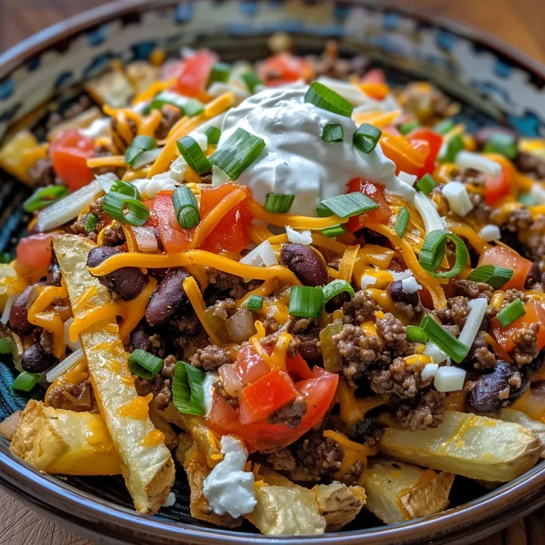 Fries Worth a Fiesta: The Ultimate Easy Chili Cheese Recipe Close-up side view of loaded chili cheese fries topped with melted cheese and parsley.
