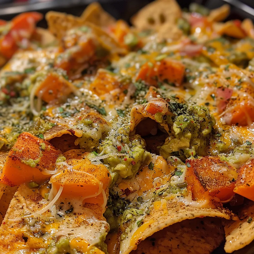 Close-up view of a nacho platter featuring a pumpkin filled with fresh guacamole and creamy cheese.
