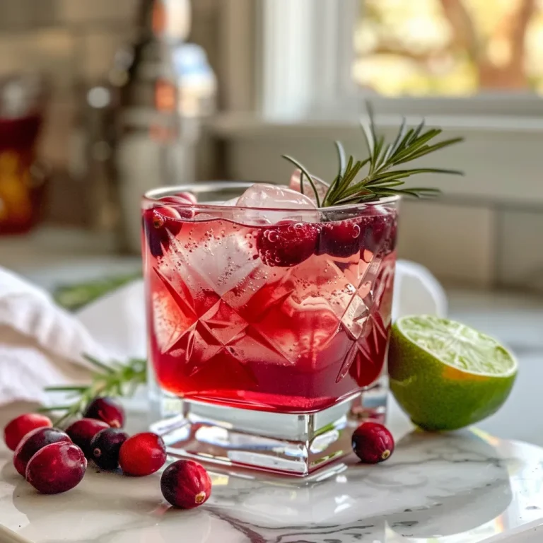 A Toast to Joy: Crafting the Perfect Rosemary Cranberry Mocktail Close-up view of a refreshing rosemary cranberry mocktail in a glass.