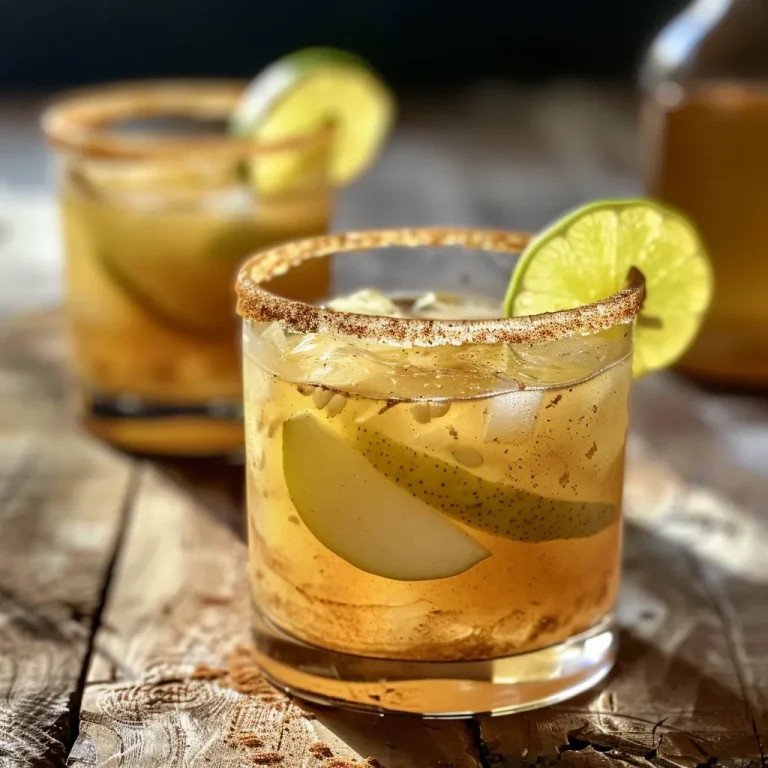 Sipping on Autumn: The Spiced Pear Margarita That Elevates Everyday Moments Close-up side view of a Spiced Pear Margarita in a glass, garnished with pear slices.
