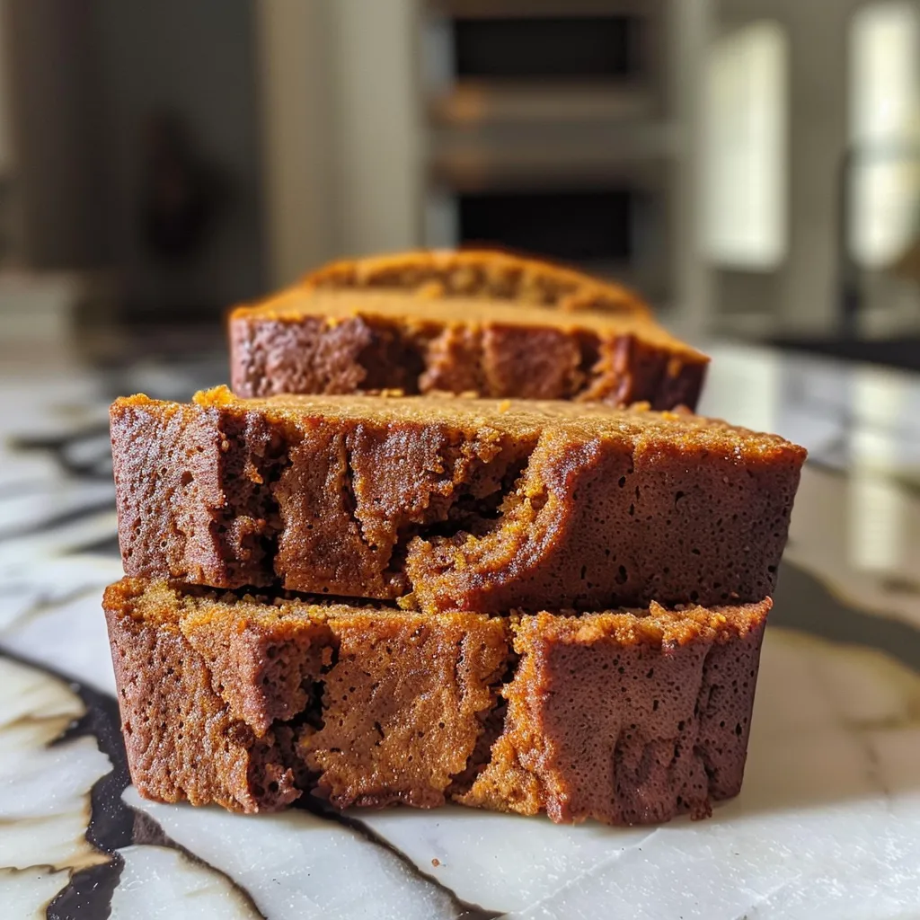 A slice of Keto Pumpkin Bread showcasing a rich cinnamon swirl, placed on a textured surface.