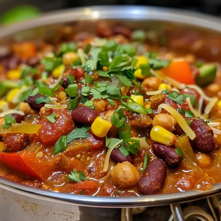 A Hearty Vegan 3-Bean Chili to Warm Your Soul and Ignite Your Spirit A close-up view of a steaming bowl of vegan 3-bean chili, garnished with avocado and green onions.