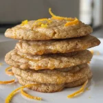 Close-up of golden-brown vegan orange cookies with a textured surface.