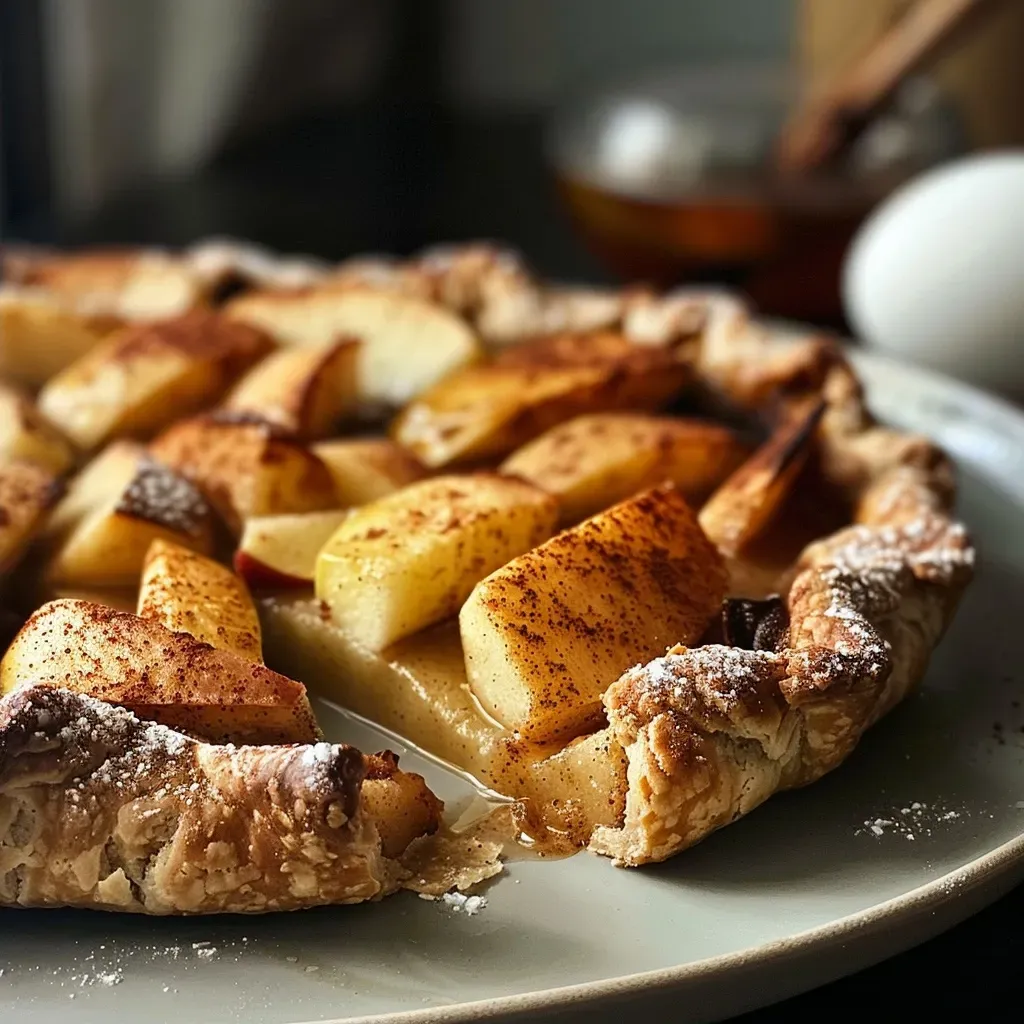 Detailed view of a Whole Wheat Chai Spiced Apple Galette, highlighting its flaky crust and vibrant, spiced apple filling.