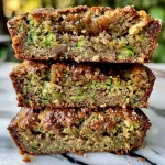 A close-up side view of freshly baked zucchini bread showcasing its moist texture.