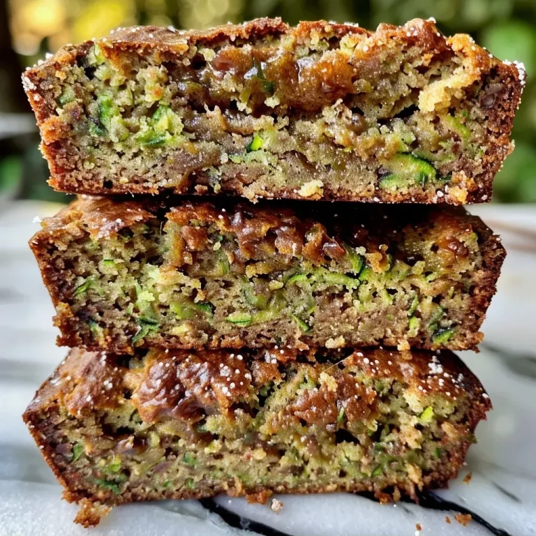 A close-up side view of freshly baked zucchini bread showcasing its moist texture.