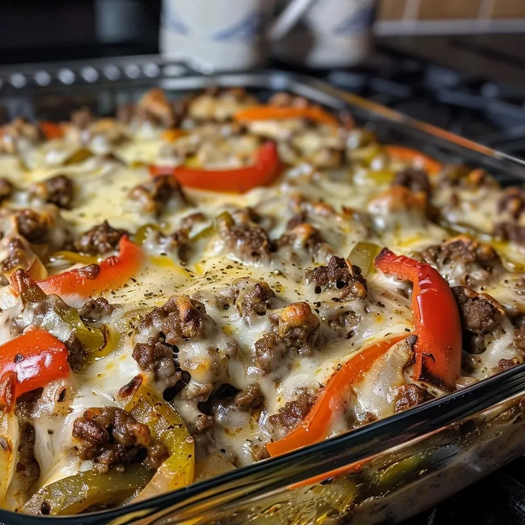 Low Carb Philly Cheesesteak Casserole